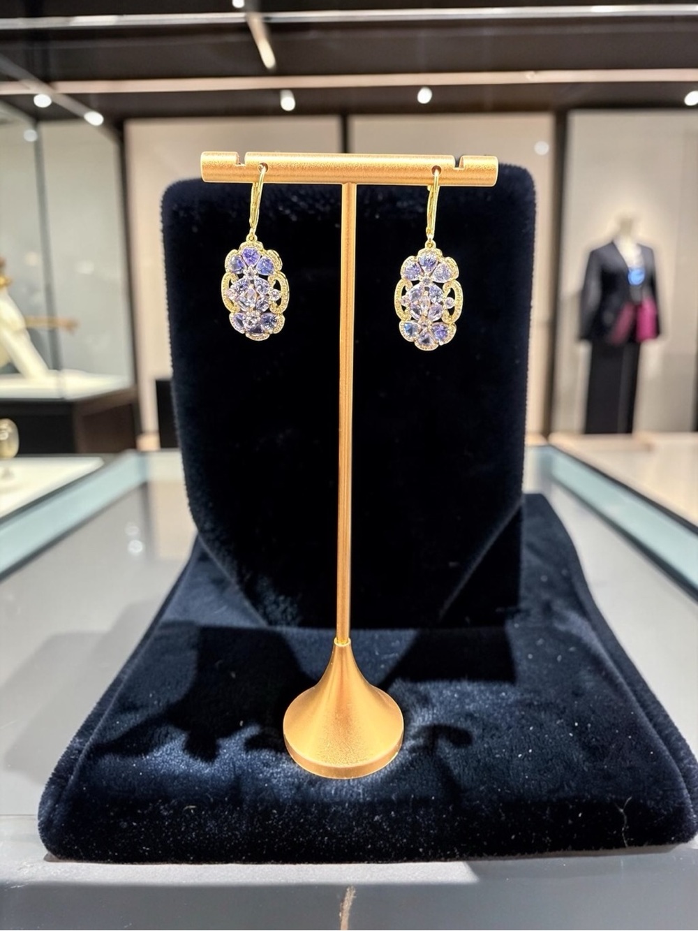Sterling Silver DK Gold Vermeil Lever Back Iolite Dangle Drop Earrings 5.1g
